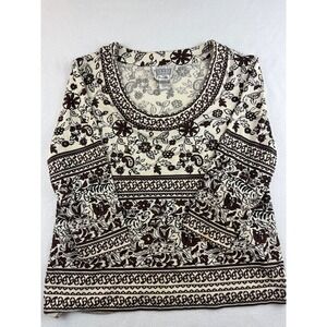 Talbots Collection‎ Silk Top L Brown Floral Paisley Print Long Sleeve Blouse